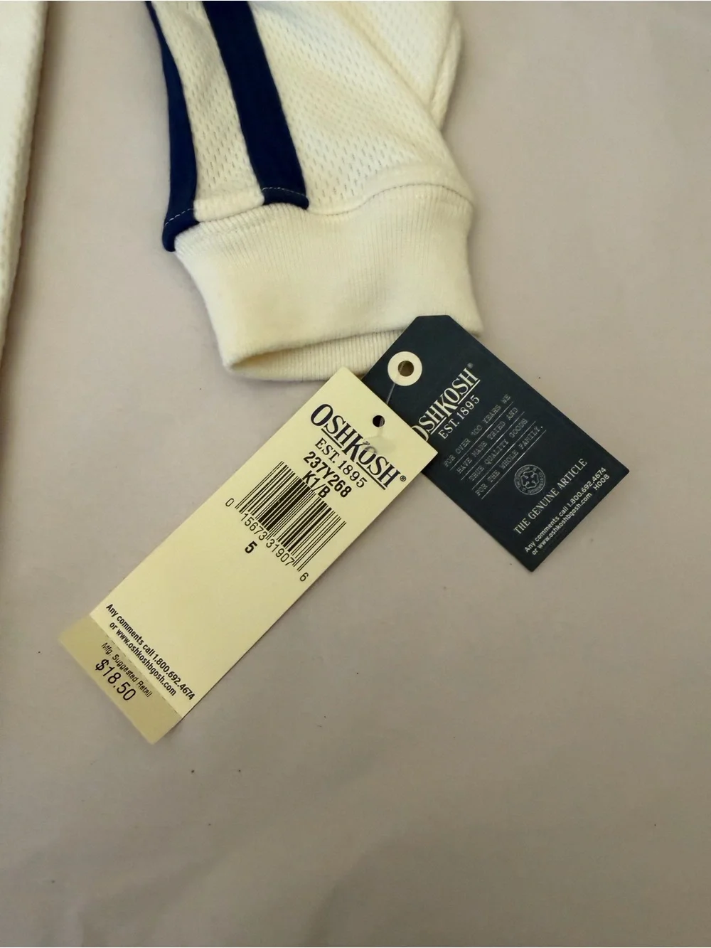 Oshkosh Boys Cream Long Sleeve Soccer Graphic Top with Navy Stripes Sz 5 *Read*